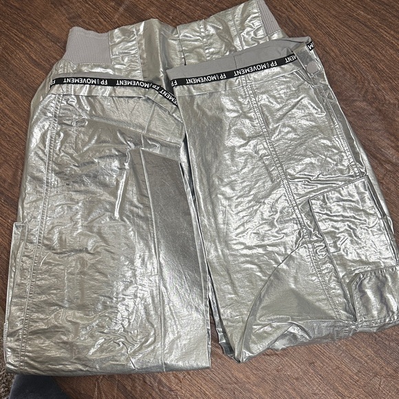 Free People Movement Mesmerize Me Shine Pants Silver - Picture 2 of 8
